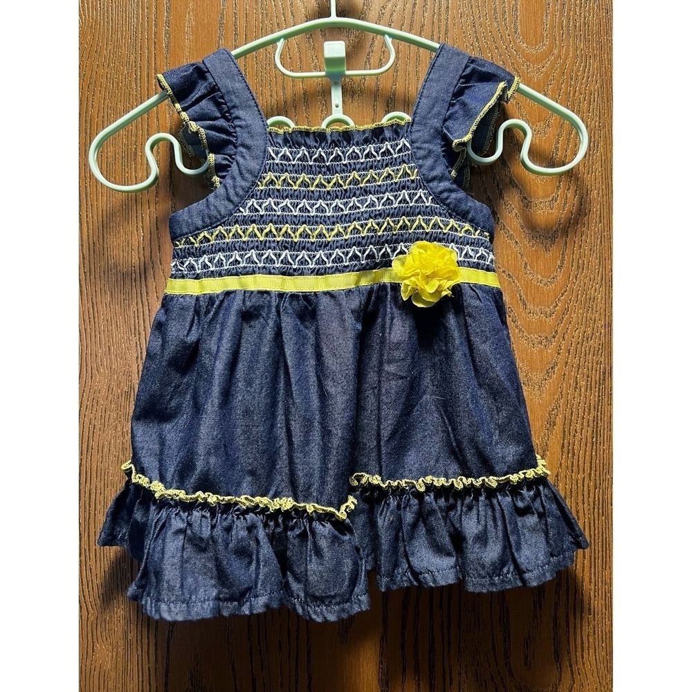 Kids Headquarters 18 month old girls blue dress with yellow trim ruffles sweet